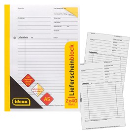 Idena 10847 – Delivery Note Book, DIN A5, Self-Copying, 2 x 40 Sheets, Includes Confirmation of Receipt