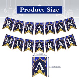 Ramadan Mubarak Paper Banner, Ramadan Mubarak Party Decorations Hanging Bunting Banner Garland Party Decorations, Celebration Party Eid Mubarak Festival for Mantle Fireplace Wall Party Supplies