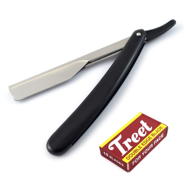 Barber Straight Wet Shaving Razor For Men Black Plastic Handle Cut Throat Beard Shaver Folding Knife With Blades