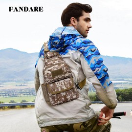 FANDARE Tactical Sling Bag Military Chest Bag Shoulder Backpack Crossbody Bags with USB Charging Port Tactical Small Rucksack for Men Women Hiking Range Travel Outdoor Sports Cover Pack Brown Camo