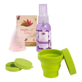 Paquete Copa Cristalvaso Esterilizadorgel Neutro Angelcup Color Cristal Grande  Vaso Verde  Gel Bolsillo                                              