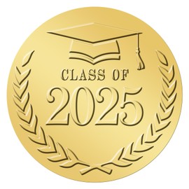 Anwyll 2In Graduation Stickers 2025 - Gold Foil Embossed Grad Class of 2025 Stickers 100Pcs Graduation Envelope Seal Sticker Self-Adhesive Congrats Grad Hat Cap Sticker for Certificate Party Favors