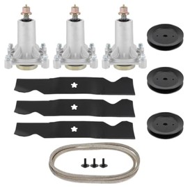 OakTen Replacement 54" Lawn Mower Deck Rebuild Kit for 3 Spindles 187292 532187292, 3 Pulleys 12883, 3 Blades 532187256, 1 Belt 196103