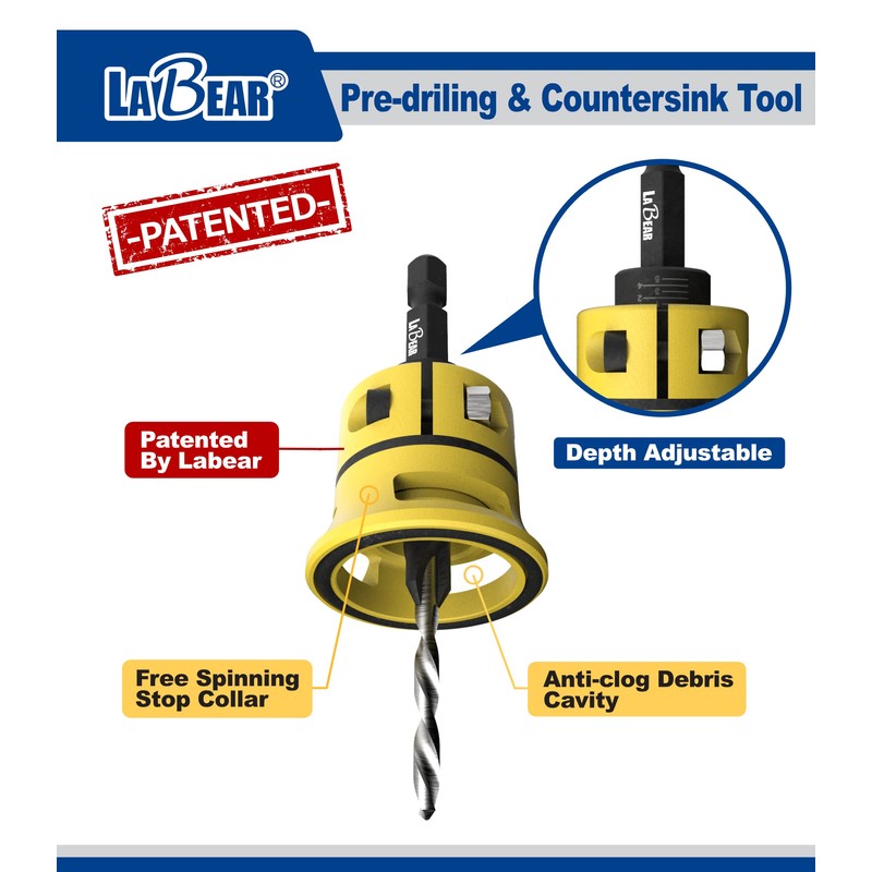 LaBear (#12) Countersink Drill Bits with Replaceable HSS Drill, 1/4"
