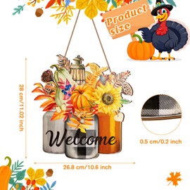 Thanksgiving Welcome Door Sign Pumpkin Hanging Door Decor Fall Wooden Sign Autumn Door Decorations Pumpkin Maple Leaves Door Hanger for Outdoor Farmhouse Porch Front Door
