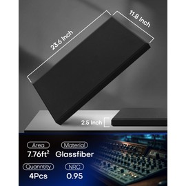 4Pack Fiberglass Acoustic Panels, Self Adhesive Sound Proof Foam Panels for Walls, Sound Dampening Panels for Studios, Office, Home Theater Soundproofing Absorbing Noise Reducing, 23.6x11.8x2.5" Black