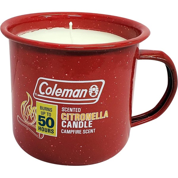 Coleman Scented Outdoor Citronella Candle in Tin Mug, Campfire Scented Rustic Outdoor Camping Candle, Up to 50h Burn Time