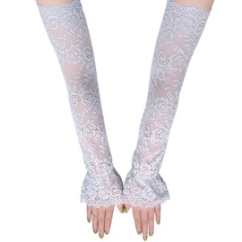 Specell Women's Lace Long Gloves Fingerless Floral Gloves Bridal Prom Glove For Wedding Party Tea Parties Costume Accessories