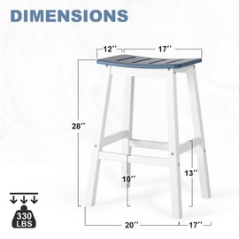 Aoodor 28'' Outdoor Bar Stools, HDPE Patio Bar Height Saddle Stools with Footrest, Set of 2, Navy Blue