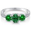 Gem Stone King 925 Sterling Silver Green Simulated Emerald 3-Stone
