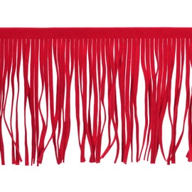 sourcing map 1 Yard 6 Inch PU Leather Fringe Trim Double Side Leather Sewing Tassel Fringe for DIY Sewing Dress Crafts Skirt Decoration, Bright Red