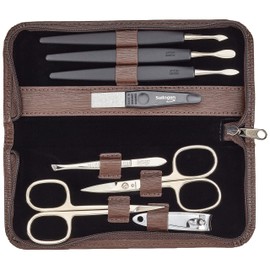 Pfeilring Aktion Manicure Case, Dark Brown, 8 Pieces, with Nail Clippers, Basic Filling
