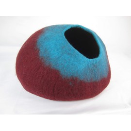 Walking Palm Maroon and Turquoise Cat Cave Bed Large fits Cats up to 18 lbs