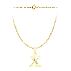 CARISSIMA Women's 9 ct Yellow Gold Cubic Zirconia 10 x 13 mm Initial X Pendant on 9 ct Yellow Gold 0.4 mm Prince of Wales Chain Necklace of Length 46 cm/18 Inch