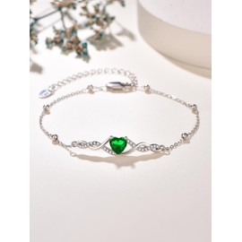 KINGWHYTE Celtic Bracelets for Women 925 Sterling Silver Celtic Knot Bracelet Adjustable Heart Emerald Bracelet Good Luck Irish Jewellery Gifts for Girls Girlfriend