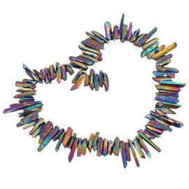 mookaitedecor Titanium Coated Rock Crystal Quartz Crystal Points Loose Beads Sticks Spikes Top Drilled 15 inches Strand