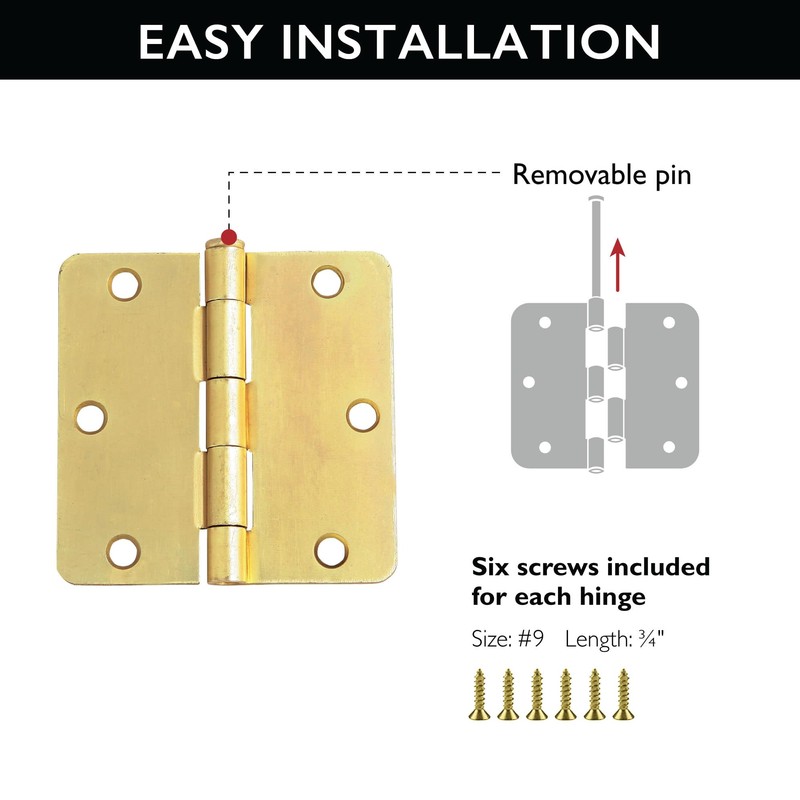 Door Hinges for Interior Doors 3-Pack 3.5-inch x 3.5-inch, Design