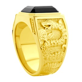 555Jewelry Stainless Steel Men's Ring Black Onyx Ring Square Mens Signet Ring Black Onyx Stone Signet Rings for Men Snake Engraved Jewelry Gift for Him Retro Thumb Band Ring | Gold US Size 13