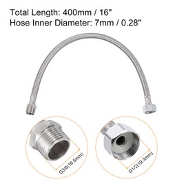 uxcell 16 Inch Long Faucet Supply Line Connector, G1/2 Female Compression Thread x G3/8 Male Connector Straight Thread 304 Stainless Steel Water Supply Hose Lines
