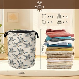 Vintage Mallard Duck Laundry Basket,Rustic Farmhouse Clothes Hamper,Oxford Cloth Collapsible Nursery Hamper Storage Organization for Bedroom,Bathroom,Office,College Dorms,16x20 Inch