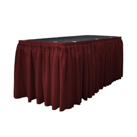 LA Linen Polyester Poplin Pleated Table Skirt with 10 Large Clips, 17-Feet by 29-Inch, Burgundy