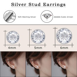 Glintara Women's Stud Earrings 925 Silver, Classic Earrings for Girls, Round Earrings Stud Set with Zirconia 4/5/6 mm, Sleeping Cartilage Stud Earrings, Hypoallergenic Earrings with Gift Box, Sterling