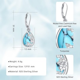 Eusense Turquoise Earrings 925 Sterling Silver Filigree Drop Earrings Flower Earrings Jewellery Gifts for Women Girls