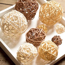 Set of 9 Mixed 3cm 5cm 7cm White Beige and Coffee Small Decorative Wicker Rattan Balls Natural Sphere Orbs for Vase Bowl Filler Christmas Tree Ornaments Wedding Centerpieces Home Patio Garden Hanging