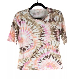 Lands' End Lands End Womens Crew Neck Rash Guard UPF 50 Swim Tee White Tie Dye XS