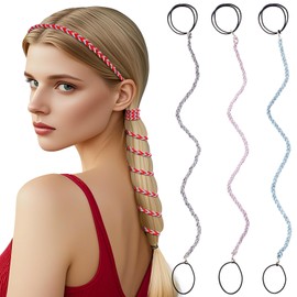 3 Packs Ponytail Holders Hair Ties for Women, Spiral Pony Tails Elastic Braided Hair Holders for Gym Swimming Sports (3pcs25"colorful24)