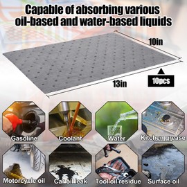 Acostop Oil Absorbent Pads - High Absorbency Microfiber Polypropylene Absorbing Pads, Oil Spill Mat for Oil-Based & Water-Based Fluids, Gray, 13" x 10", Pack of 50