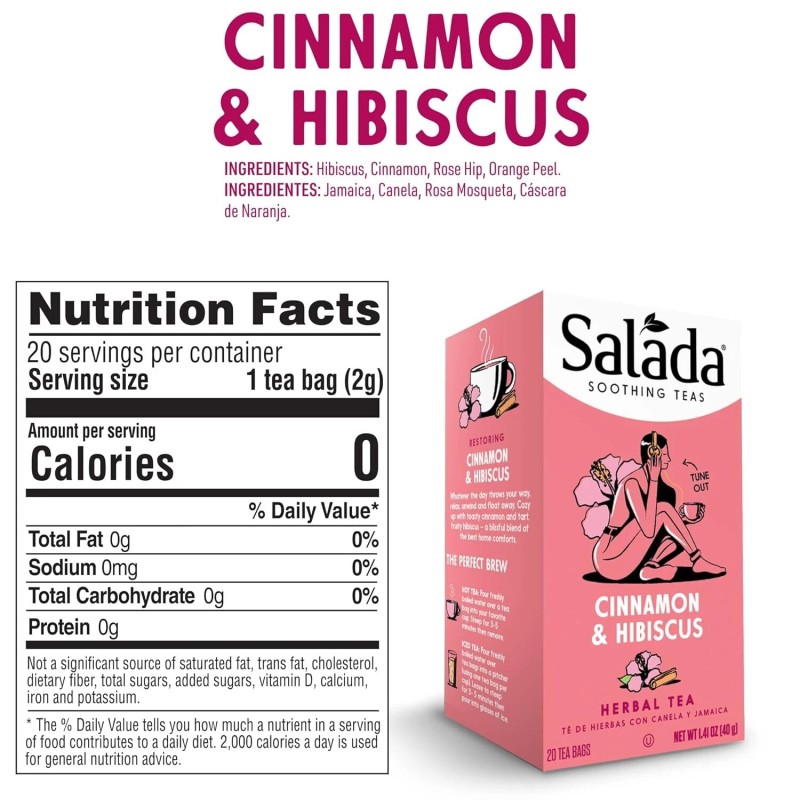 Salada Soothing Teas - Cinnamon Hibiscus Herbal Tea - (6)
