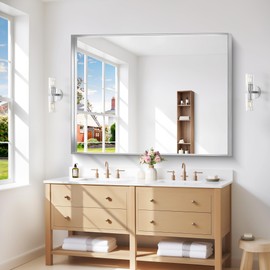 NIMURY Silver Bathroom Mirror, 36x48 Inch Rectangular Deep Frame Mirror, Large Wall Mounted Bathroom Vanity Mirror Over Sink for Bedroom,Restroom, Living Room, Hangs Vertically or Horizontally