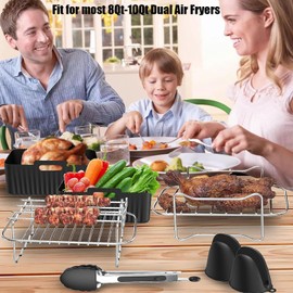 TuTuYa Air Fryer Accessories, Set of 8 for Ninja Dual DZ201/401 & Most 8Qt-10Qt, Include 2 Dual Air Fryer Racks &2 Silicone Air Fryer Liners & 2 Silicone Gloves & 1 Food Clip &100PCS Paper Lining