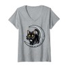 Womens Mystical Black Cat and Moon Scene V-Neck T-Shirt