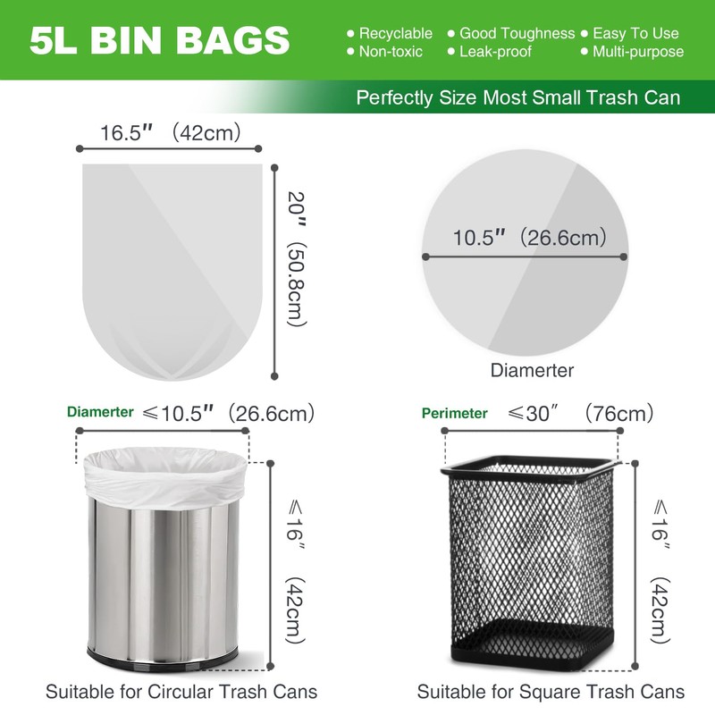 PANSUN Selected 100 Counts Small Bin Bags,5l Bin Liners,42cm*50cm Pedal