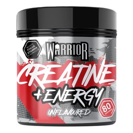 Warrior Creatine Monohydrate Powder + Energy 360g - Formulated as a Pre Workout to Fuel Performance and Support Muscle Recovery - Contains Caffeine & Vitamins - 80 Servings (Unflavoured)
