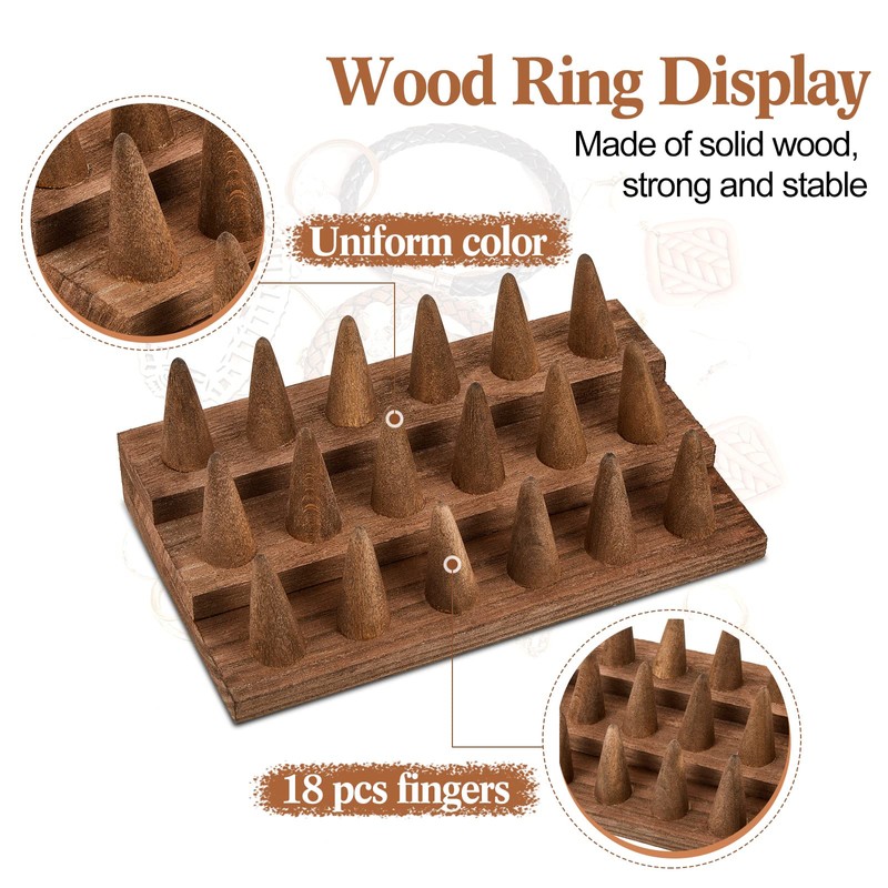 Juexica 18 Fingers Wood Ring Display Wooden Finger Ring Stand