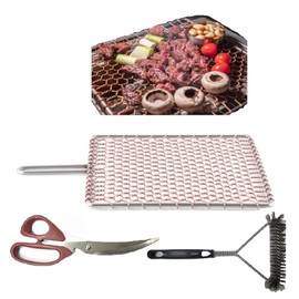 Korean Premium BBQ Barbecue Grill Copper Wire Mesh Topper Net Normal Size + Grill Brush Handle Type + Meat scissor