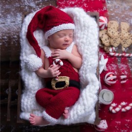 Lgvhydh Christmas Newborn Photography Props Boy Girl Crochet Clothes Santa Claus Red Hat Pants Photo Shoot Props Costume (Red B)