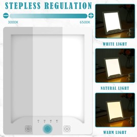 SAD Lamp 3000-6500K Sunlight Lamp Adjustable Square Sunlight Lamp with 3 Color Temperature 10 Brightness Levels 4 Timer Setting Portable Improve Mood Light for Home Office School Travel