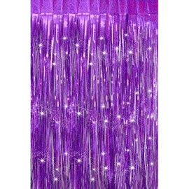 Purple Fringe Backdrop Curtains Party Decorations, Tinsel Streamers Birthday Decor for Her Him, Foil Photo Booth Props for Baby Shower, Graduation, Wedding, Bachelorette, 1Pack 3.28X8.2Ft