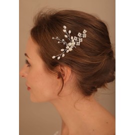 Deniferymakeup 1PCS Pearl Bridal Hair Pins Silver Crystal Bride Hair Piece Wedding Hair Accessories for Women and Girls