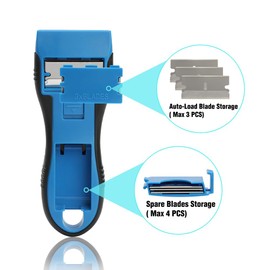 Nova Auto-load Razor Blade Scraper With 16 Extra Standard Razor Blades, Ergonomic Handle, Blades Storage, Cleaning Plastic Scraper Tool for Glass Stove Top, Paint, Window, Oven Door and Cooktop