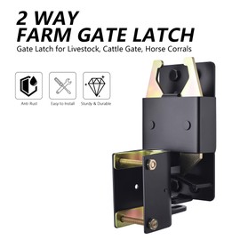 KINJOUZ 2-Way Heavy Duty Farm Gate Latch - Lockable Fence Gate Latch for Metal Tube Gates, Livestock Cattle, Horse Corrals, Ranches, Pastures, Pet Cages & Fences (Screws & Instructions Included)