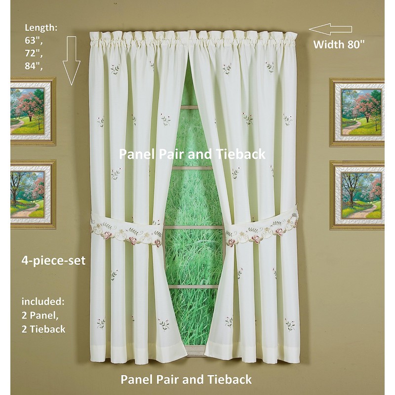Today's Curtain Verona Reverse Embroidery Panel Pair and Tiebacks, 63",