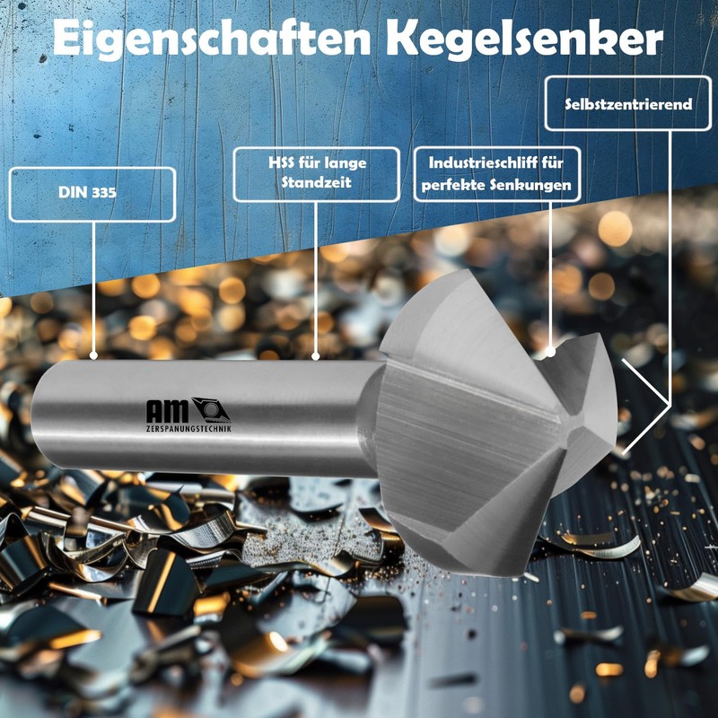 AM-Zerspanungstechnik Countersink Metal 20.5 x 120° HSS Countersink Deburring Countersink