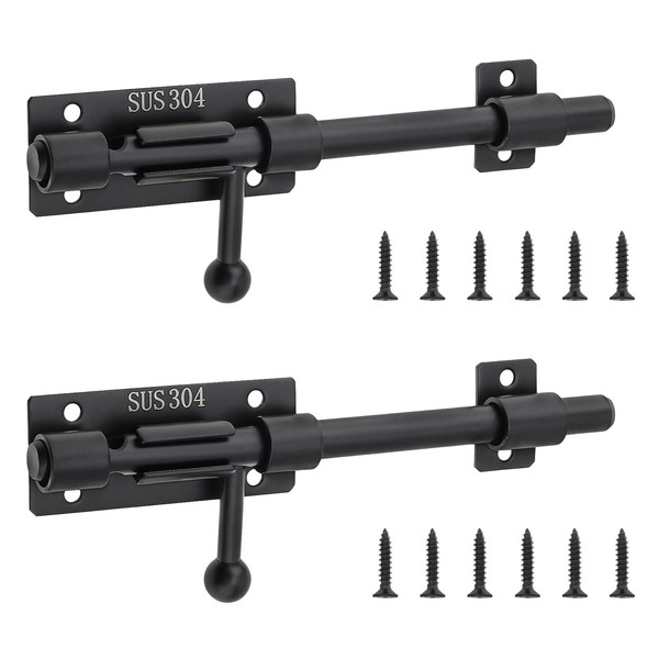 HOJLKLD Slide Bolt Gate Latch, 2 Pack 6 Inch 304