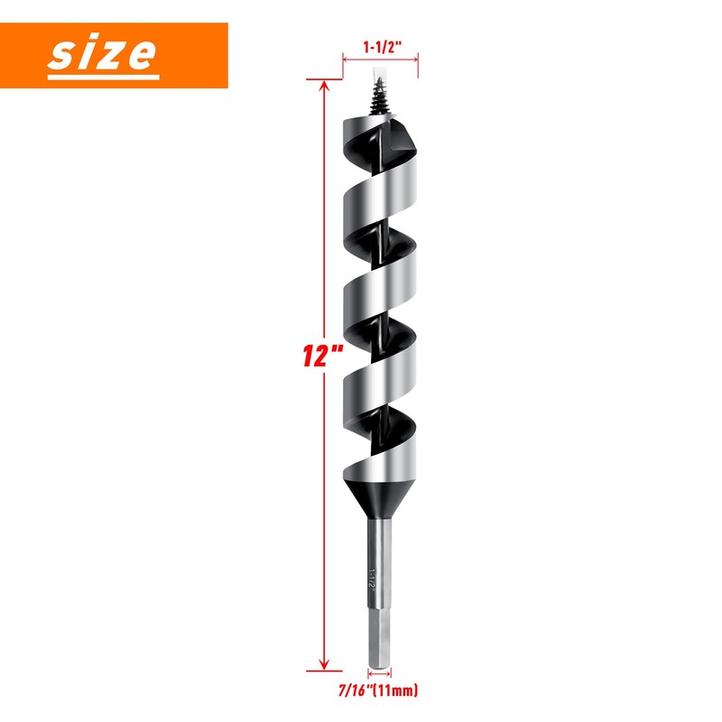 NICAVKIT 1-1/2 Inch x 12 Inch Long Auger Drill Bit