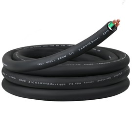 6FT 6/3 6AWG SOOW Portable Power Cable (3 Conductor，600V 6 Gauge Electrical SOOW Wire for Welder Machine, Generator, EV Car Charger,Portable Light, Motor Lead, Industrial Outdoor